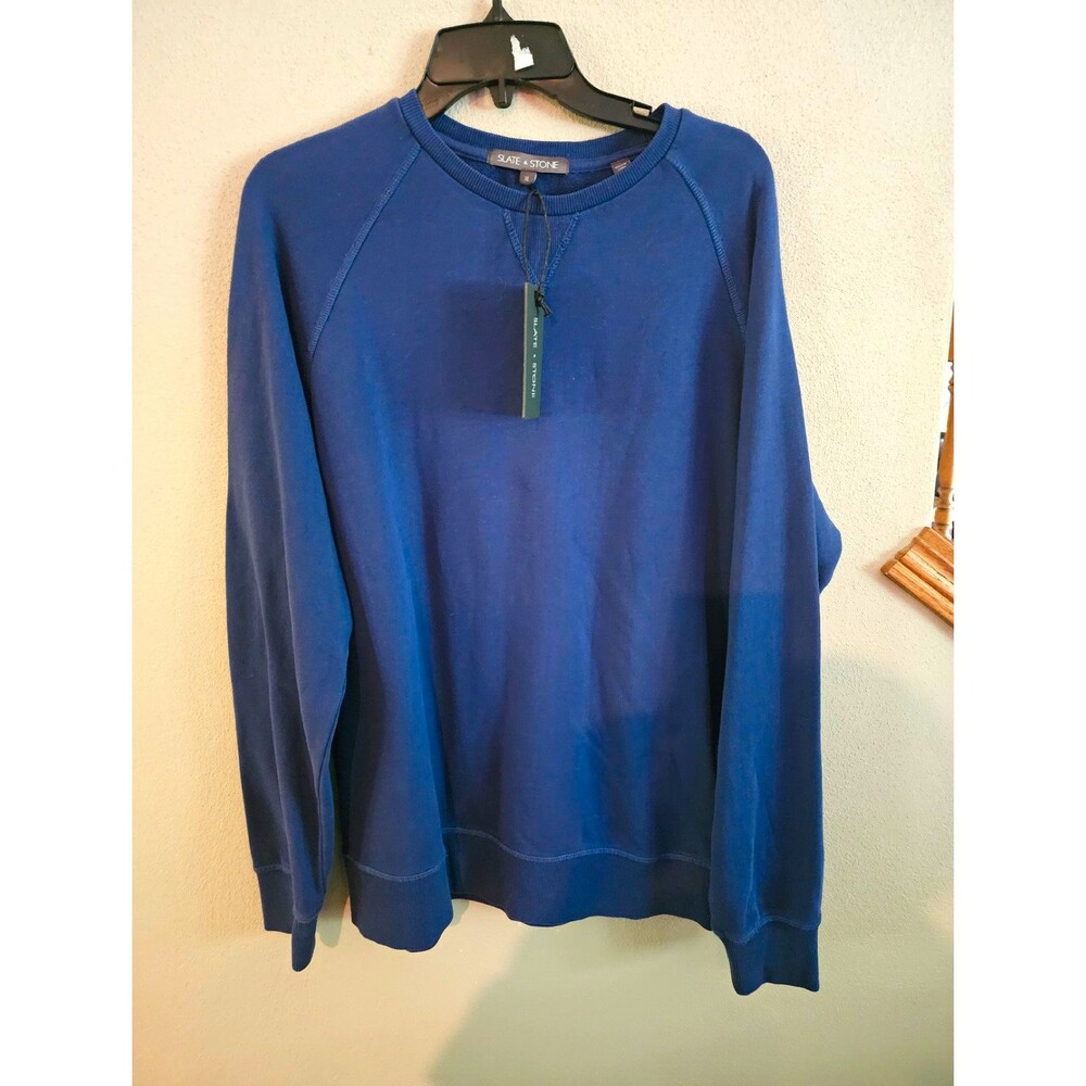Slate & Stone Mens Blue Cotton Fleece Crewneck Pullover Sweatshirt XL